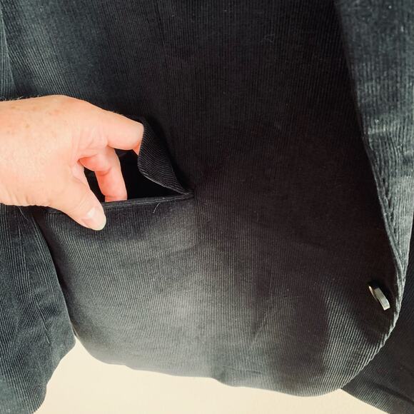 Stafford 48 Reg Classic Black Corduroy Sport Coat Blazer Jacket Elbow Patches - Picture 9 of 16